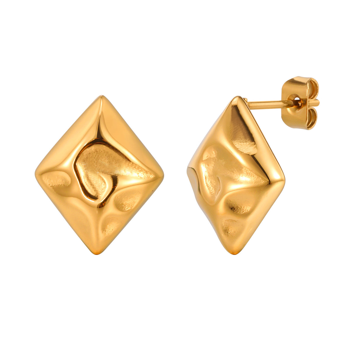 Gold-Tone Hammered Diamond Stud Earrings