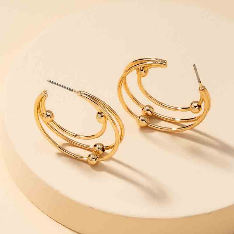 Exaggerated Metal C-Shaped Earrings with Cross-Border Style