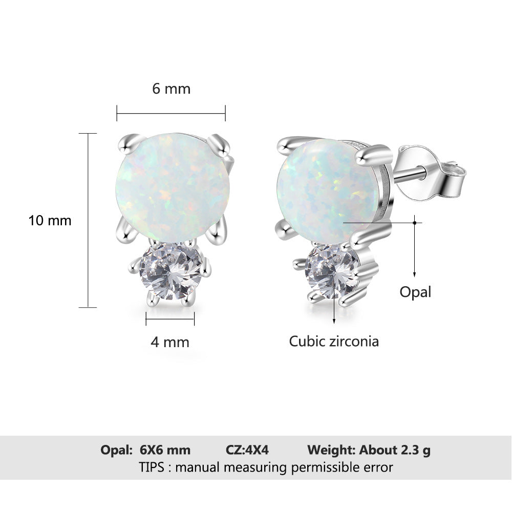 Planderful Jewelry Opal Stud Earrings Sterling Silver With Zircon Accents Elegant Light Luxury