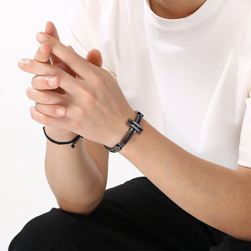 Street Shot Stainless Steel Keel Chain Men's Bracelet – Design Hollow Cross
