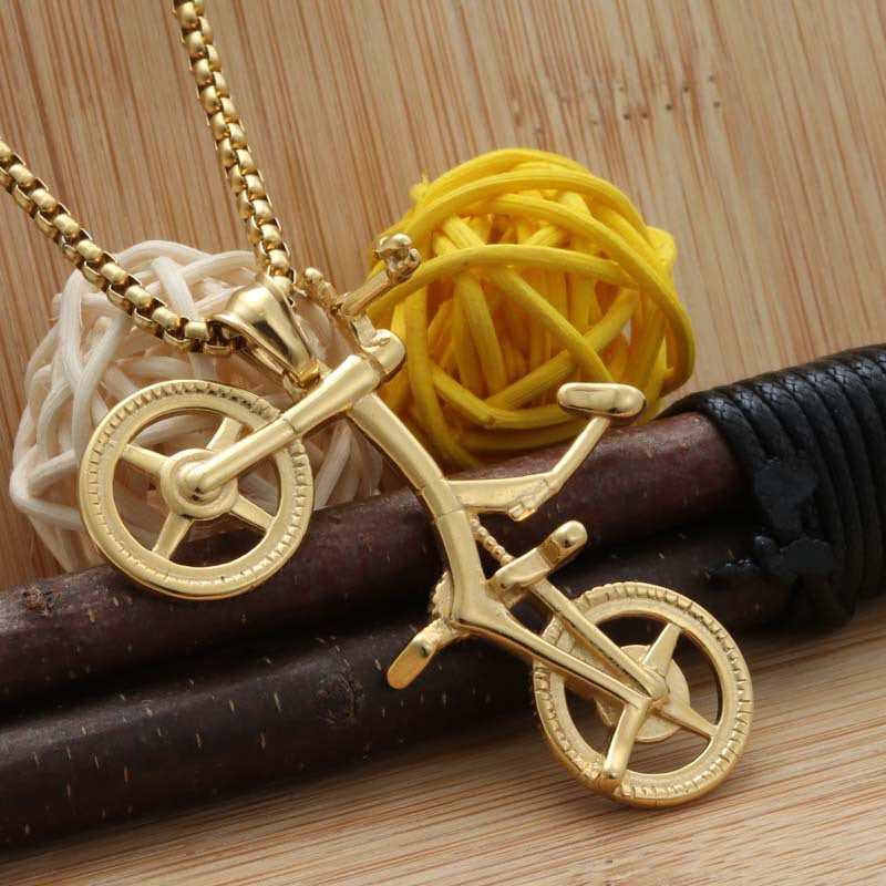 Customizable Titanium Steel Bicycle Pendant Necklace - Retro Punk Style for Men and Women