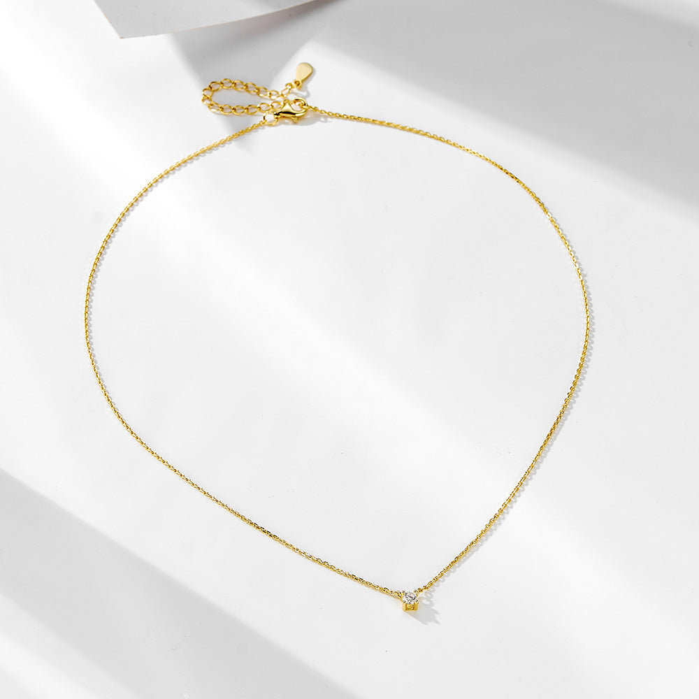 S925 Sterling Silver Four-Claw Single Zircon Necklace