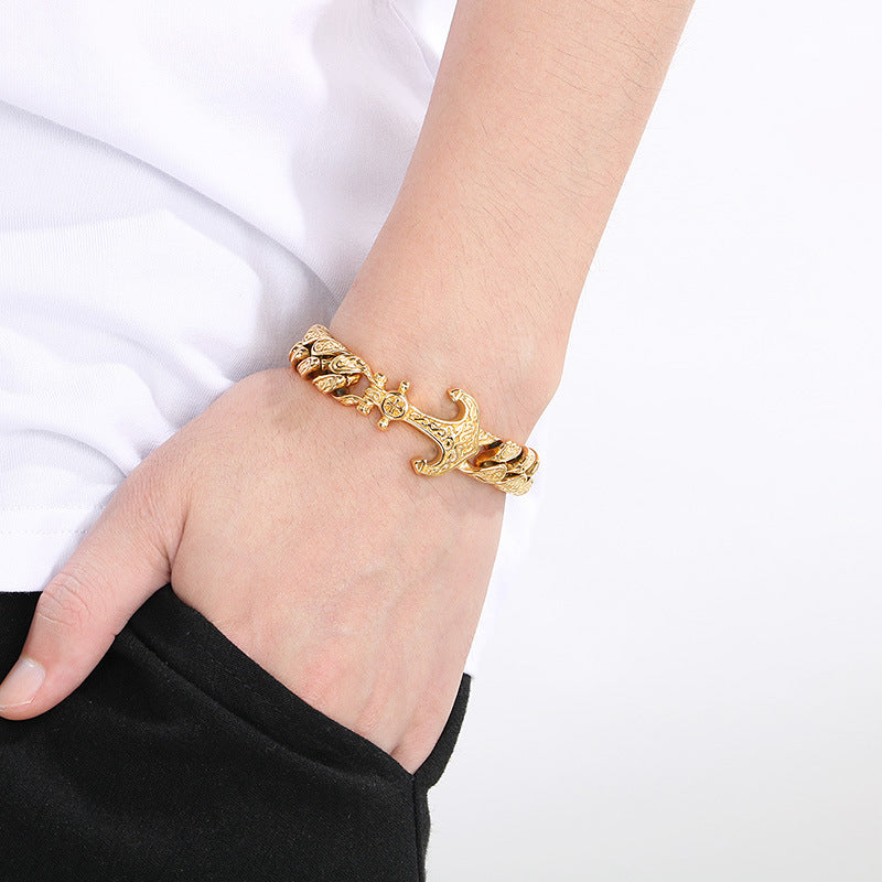 Planderful Men's Titanium Steel Cuban Chain Bracelet Bold