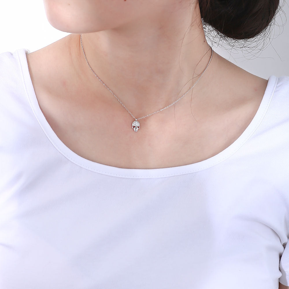 S925 Sterling Silver Zircon Skull Pendant Necklace Hip-Hop Personality Foreign Trade