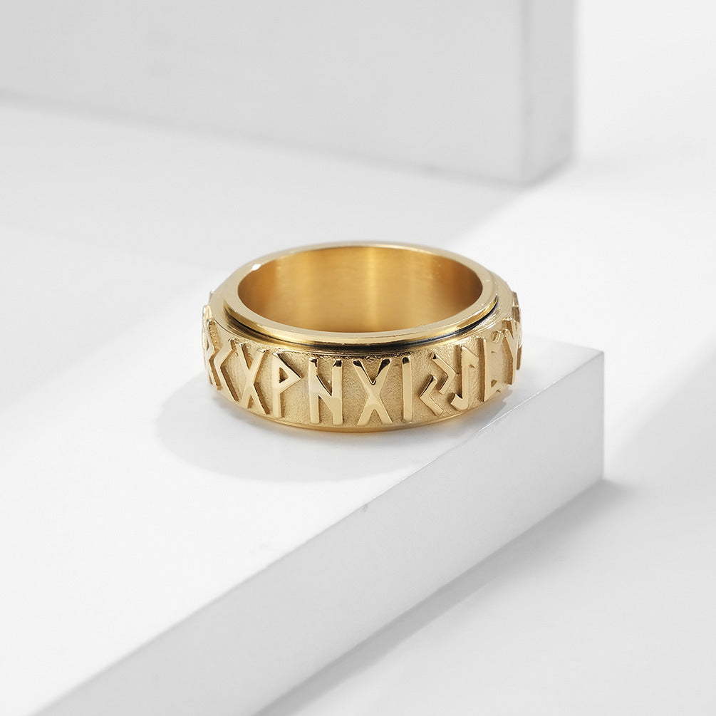 Planderful Titanium Steel Rotating Ring For Men Nordic Viking Luhn Text Decompression Jewelry