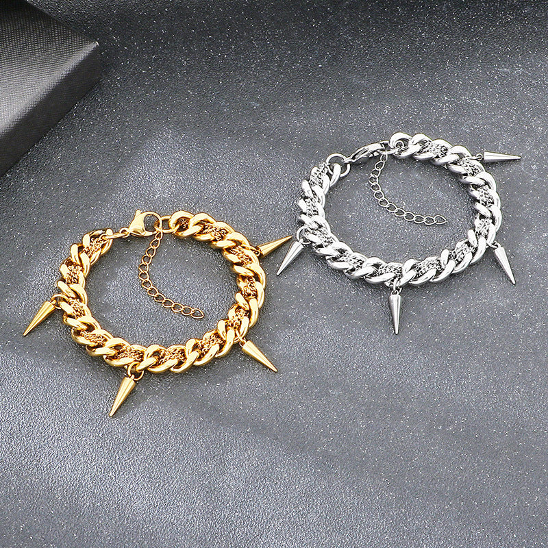 Rock Laminated Cuban Chain – Hip Hop Rivets With Extension Chain Titanium Steel Men's Bracelet