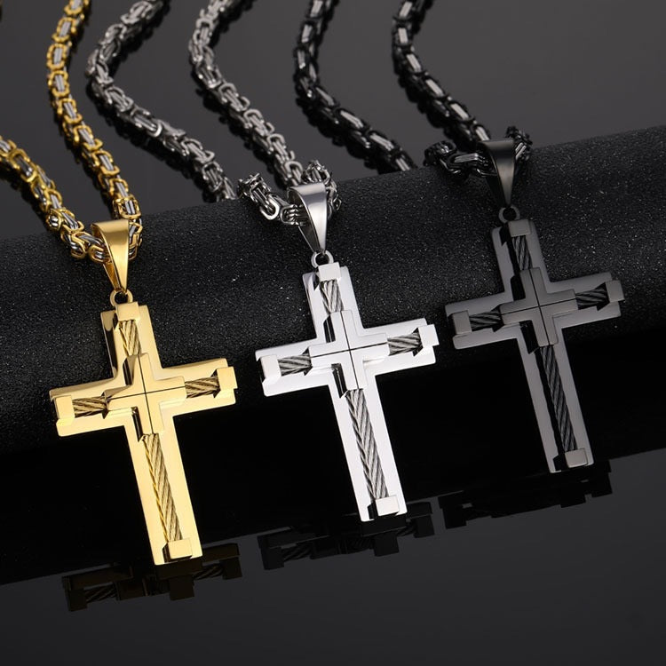 1. Planderful Stainless Steel Cross Necklace For Men With High Polish Pendant And Cuban Chain Hip Hop Style