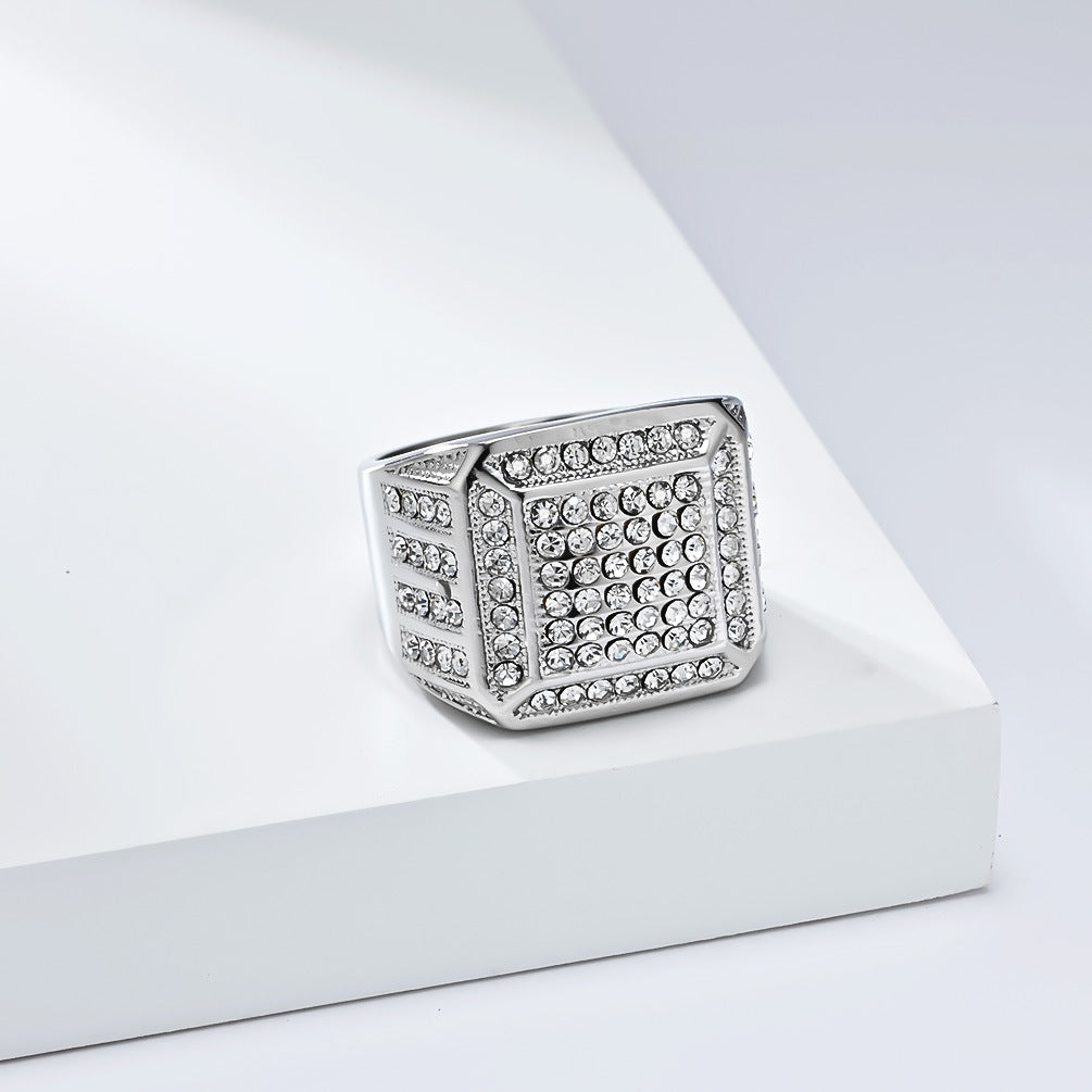 Planderful Everyday Genie Hip Hop Ring Titanium Gold Plated Zircon Luxury Unisex Ring For Men And Women