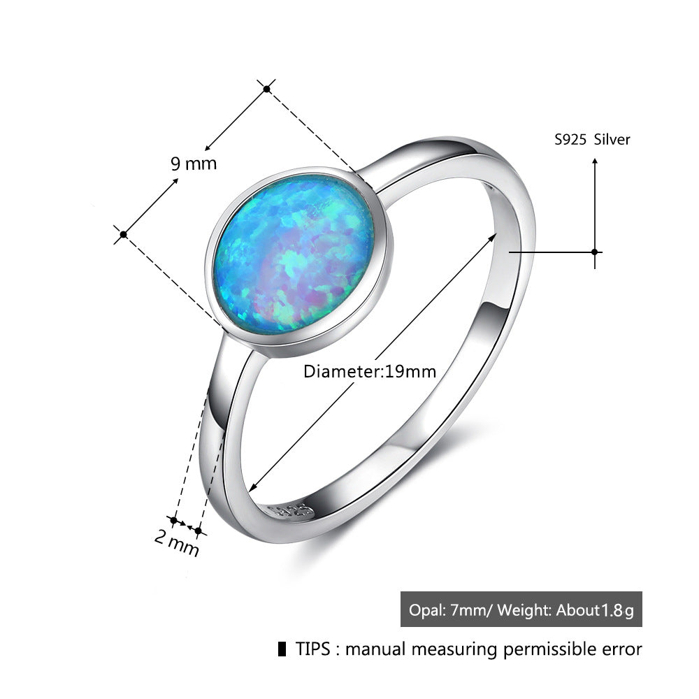 Planderful Jewelry Opal Ring In Sterling Silver With Blue Oval Opal For Everyday Elegance