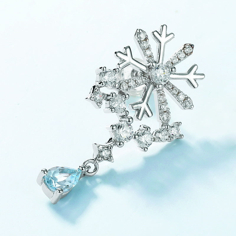 Zircon Snowflake with Pear Shape Sky Blue Topaz Sterling Silver Drop Earrings