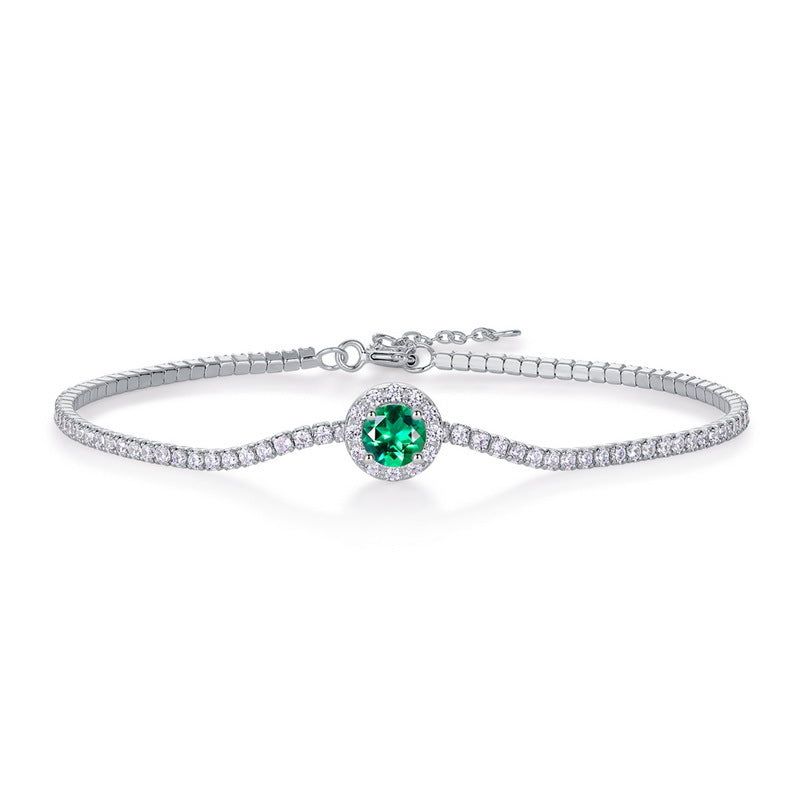 S925 Sterling Silver Lab-Grown Gemstone Round Bracelet