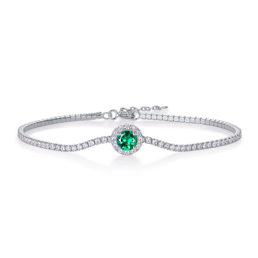 S925 Sterling Silver Lab-Grown Gemstone Round Bracelet