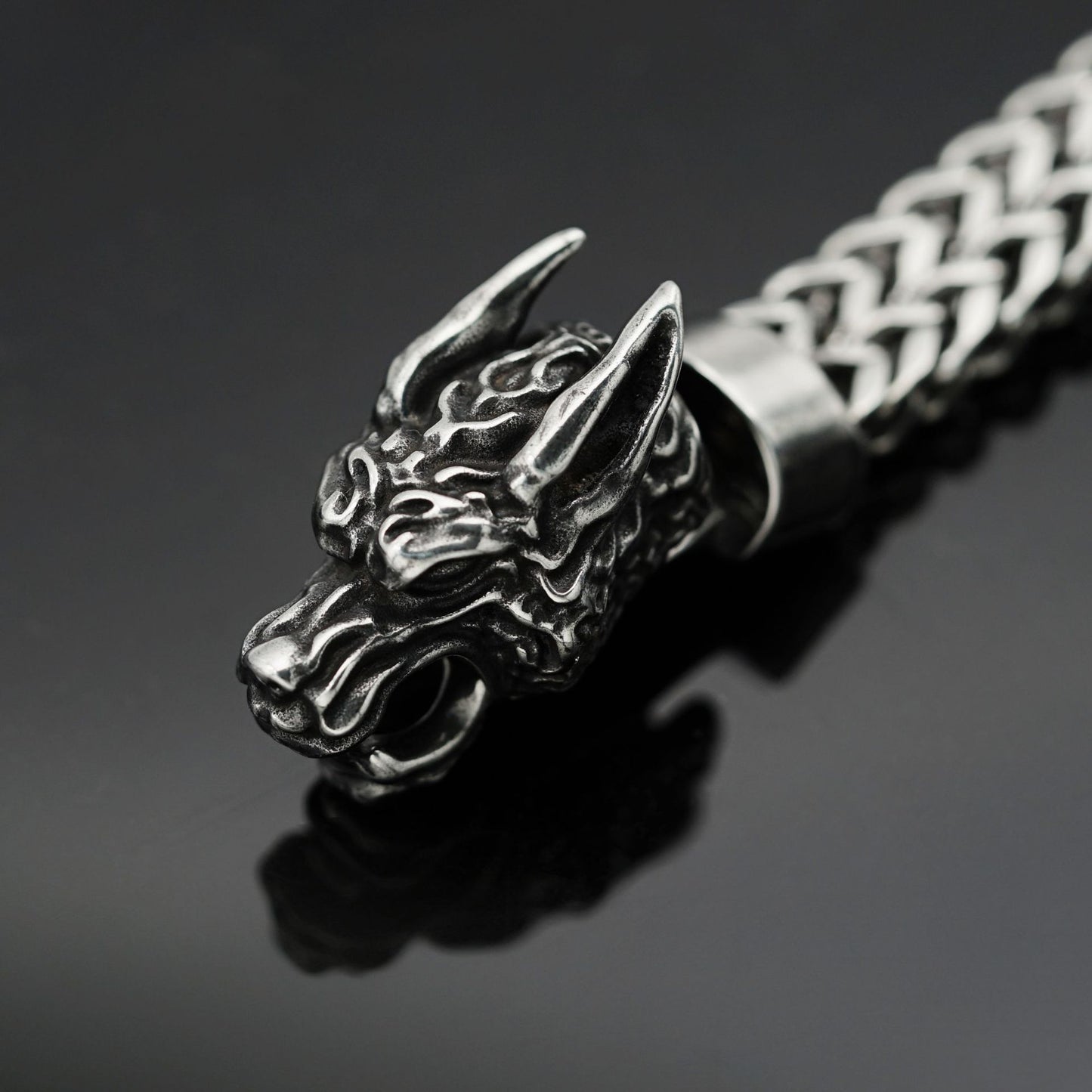 Planderful Nordic Viking Stainless Steel Mens Bracelet Double Layer Wolf Head Punk Style Unisex Accessory