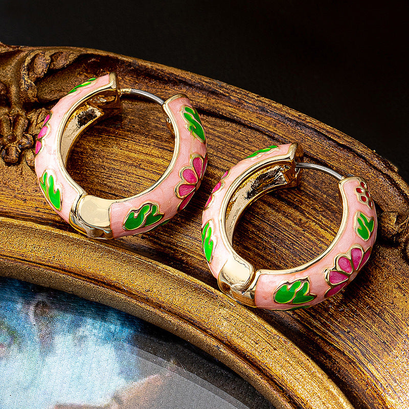 Planderful Vienna Verve Earrings – Versatile Retro Metal Design with Colorful Flower Accents