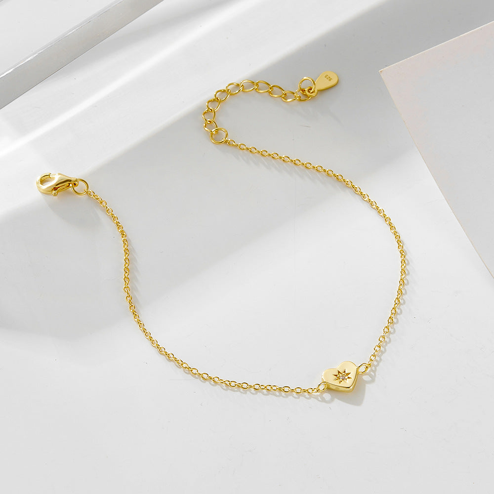 925 Sterling Silver Electroplated 14k Gold Heart-Shaped Love Bracelet European, American