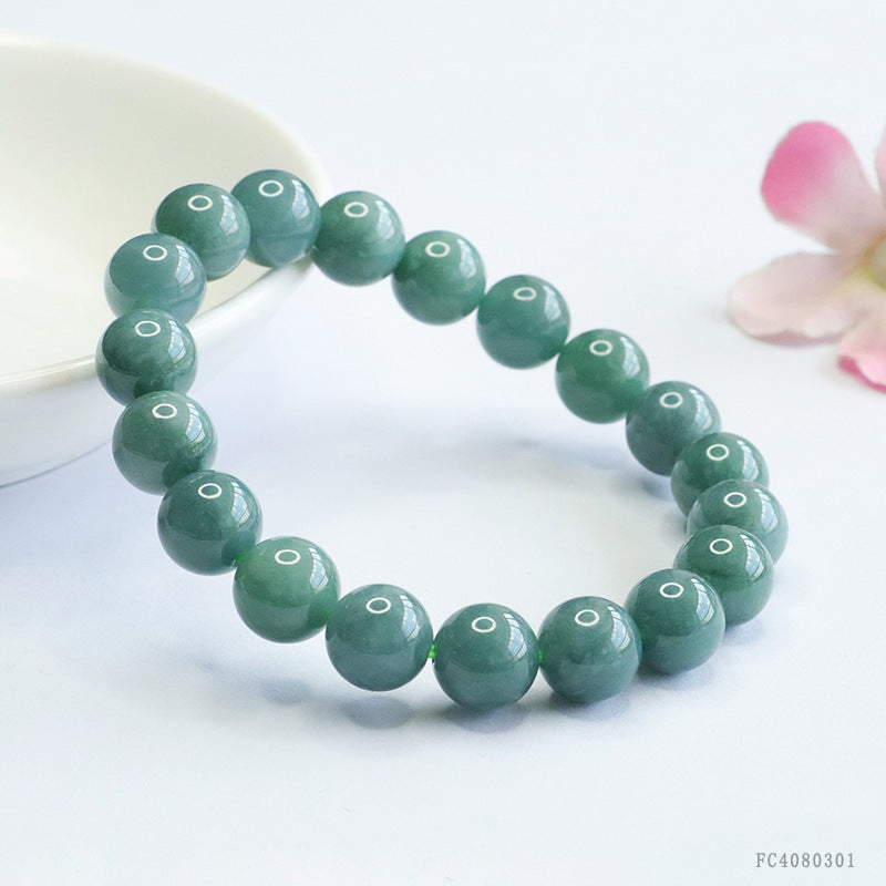 Blue Water Jadeite Single-Strand Beaded Bracelet