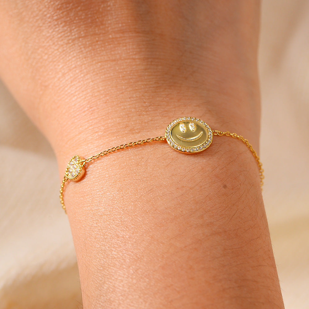 Little Prince Smiley Face Zircon Sterling Silver Bracelet Heart-Shaped Chain