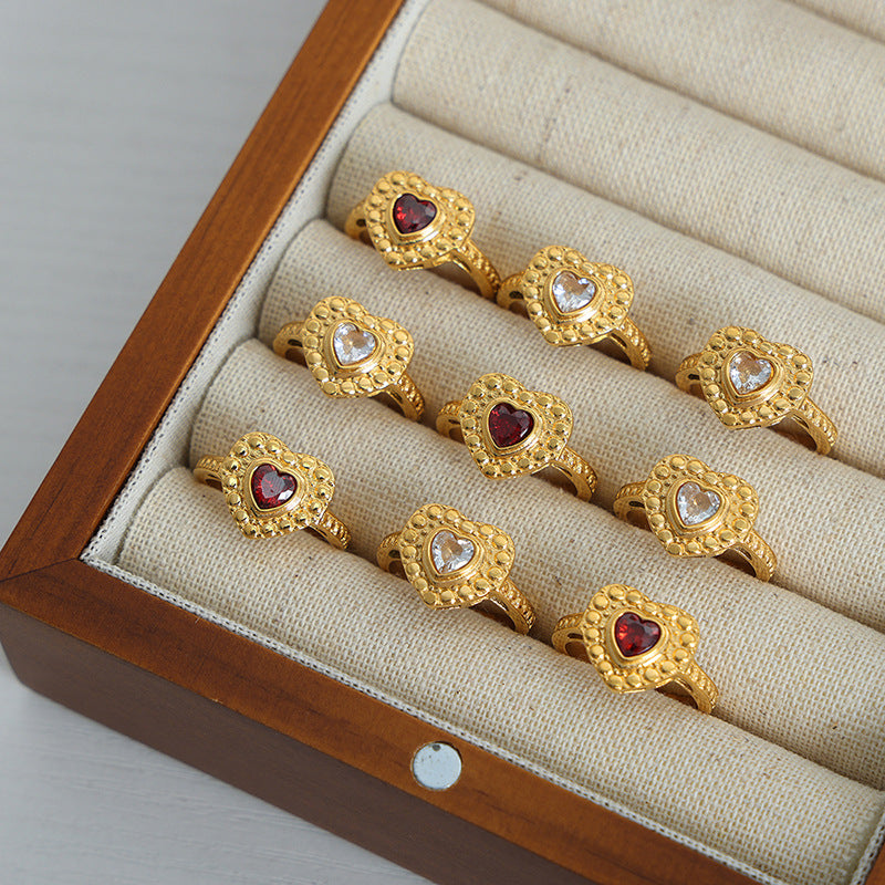 High-End Retro Style Zircon Titanium Steel Open Ring - Luxe European Charm