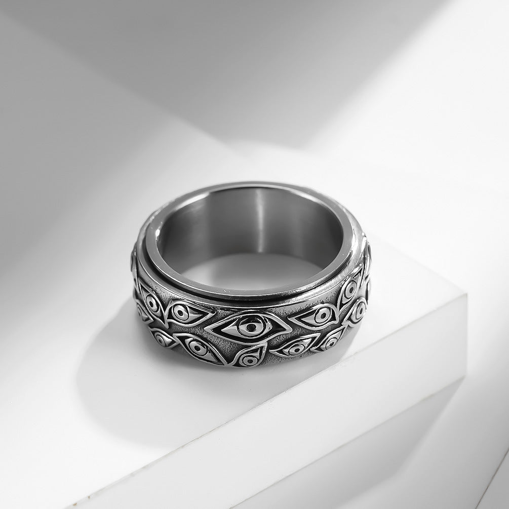 Planderful Rotating Ring Mountain And Sea Devil Eye For Men Titanium Steel Punk Decompression Jewelry