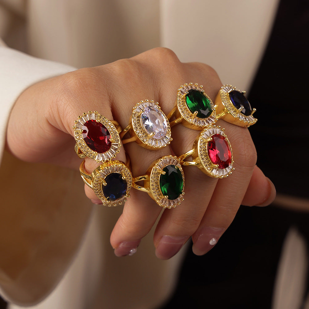 Courtly Chic Oval Zircon Copper Ring - Luxe Women's Jewelry