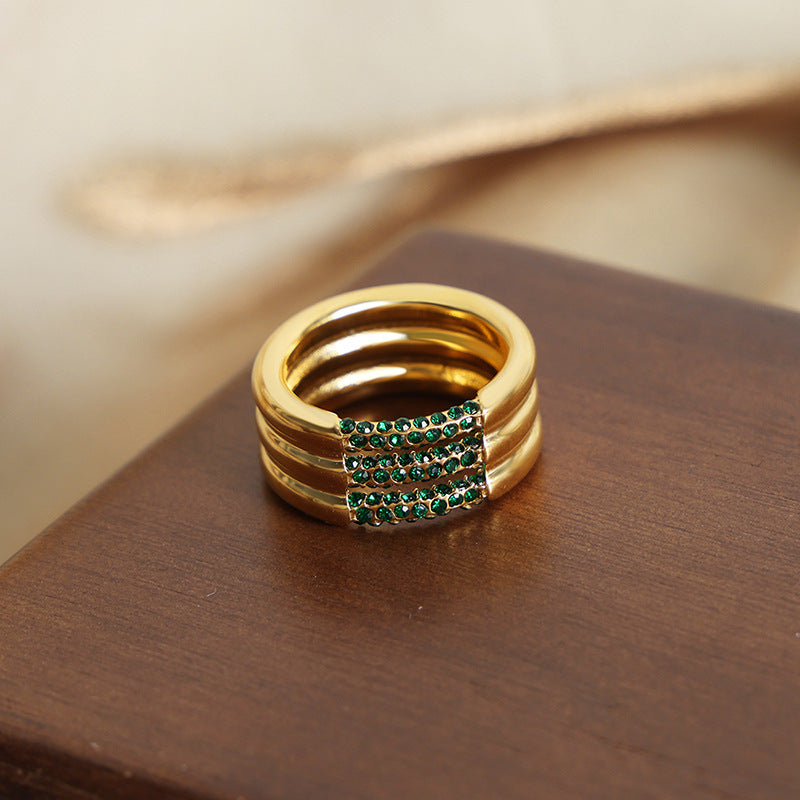Golden Zircon Multi-Layer Ring Jewelry for Stylish Women