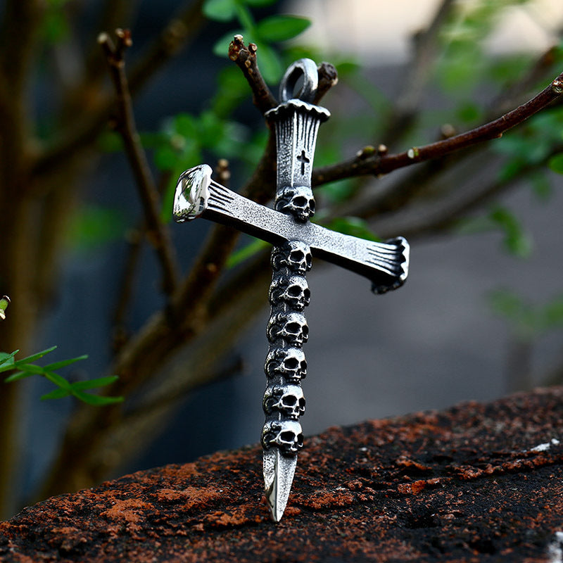 Punk-Inspired Titanium Steel Skull Pendant for Men - Wholesale Retro Cross Design
