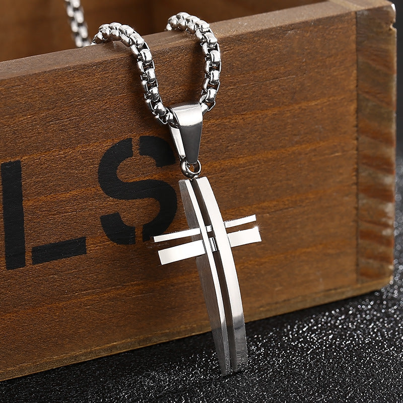Stylish Three-Dimensional Hollow Stainless Steel Cross Pendant for Men - Korean-Inspired Personalized Jewelry