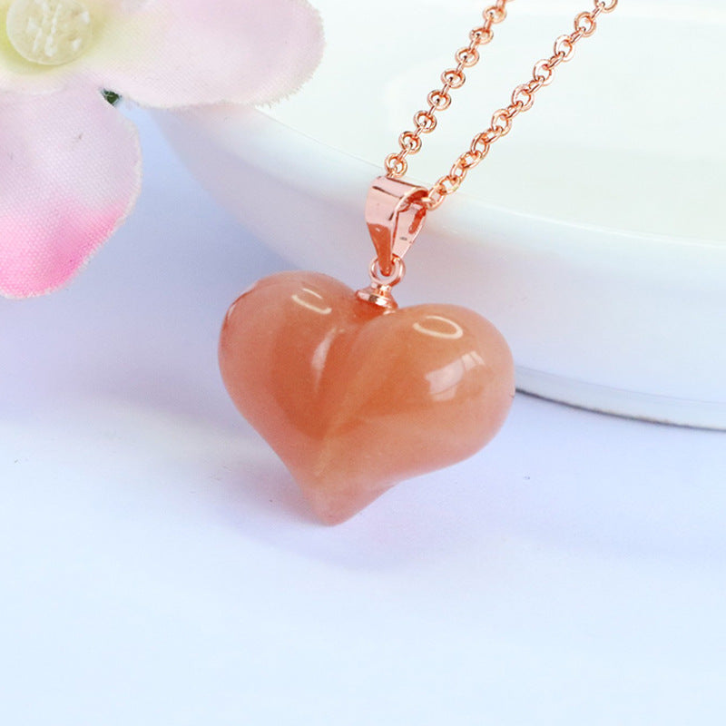 Orange Moonstone Heart 925 Silver Pendant — No Chain