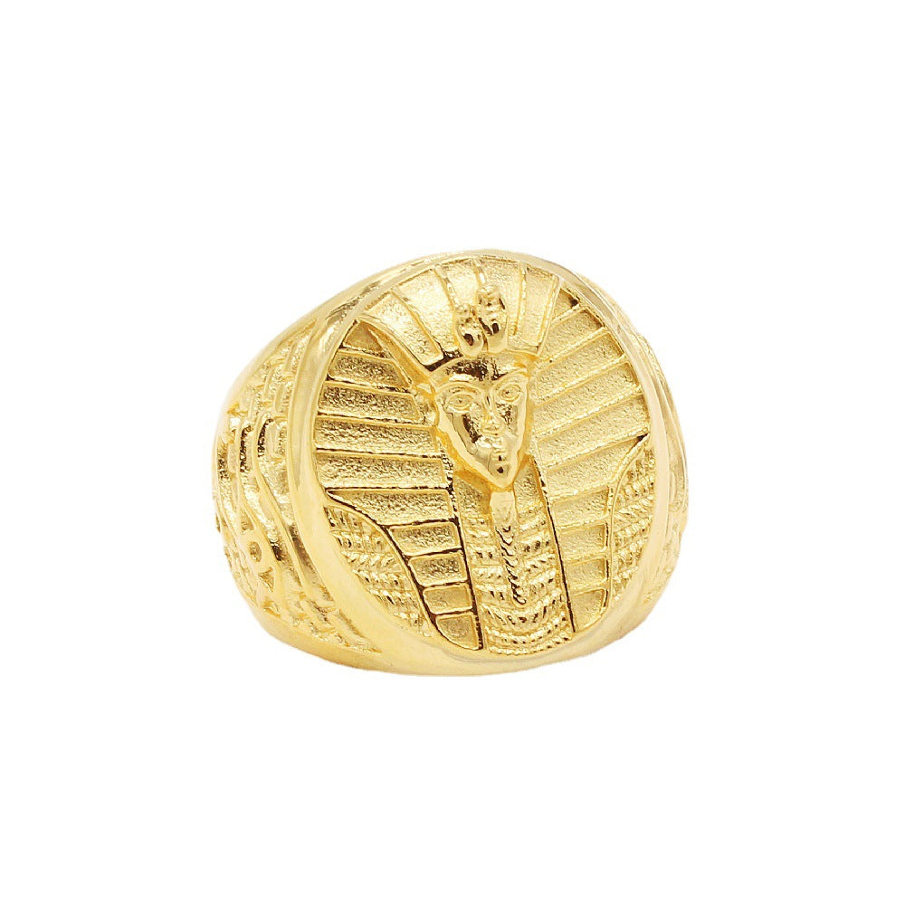 Retro Egyptian Pharaoh Men's Titanium Steel Ring with Personalized Engraving