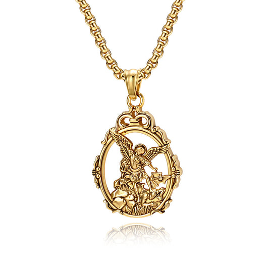 Planderful St Michael Archangel Pendant Necklace Unisex Protective Symbol For Everyday Wear