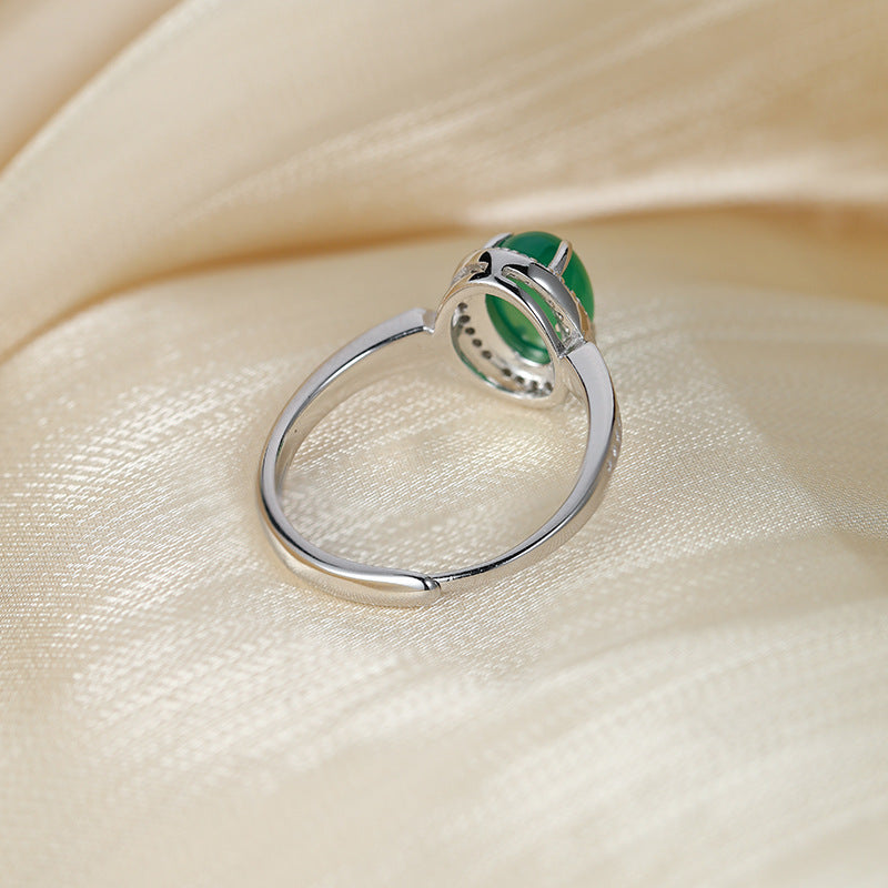 S925 Sterling Silver Natural Chalcedony Ring — Adjustable