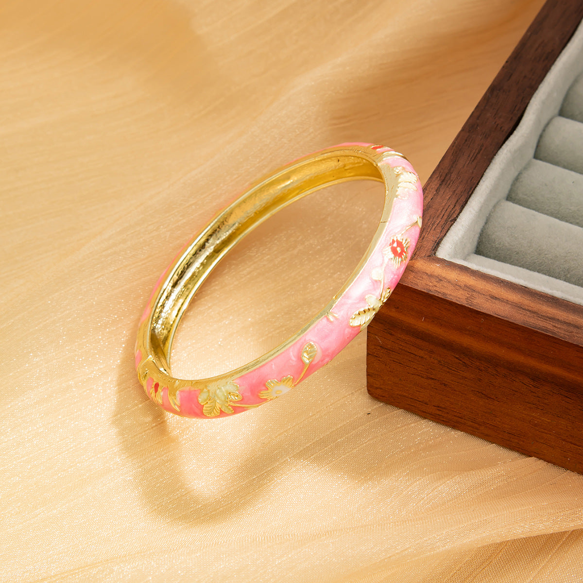 Planderful Vienna Verve Floral Opening Bracelet For Women Pastel Color Dripping Oil Style Elegant Metal Jewelry