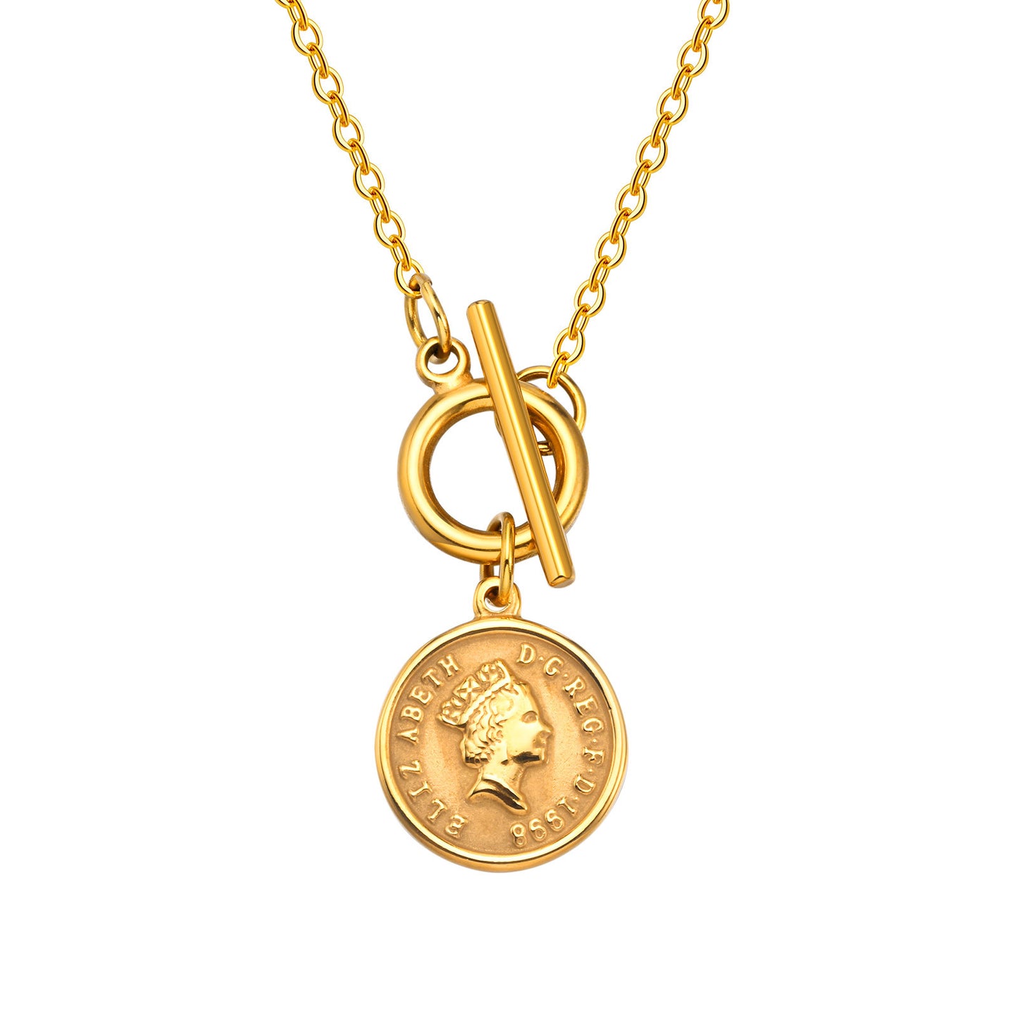Ins Necklace Stainless Steel Elizabeth Round OT Buckle Gold