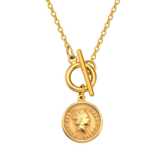Ins Necklace Stainless Steel Elizabeth Round OT Buckle Gold