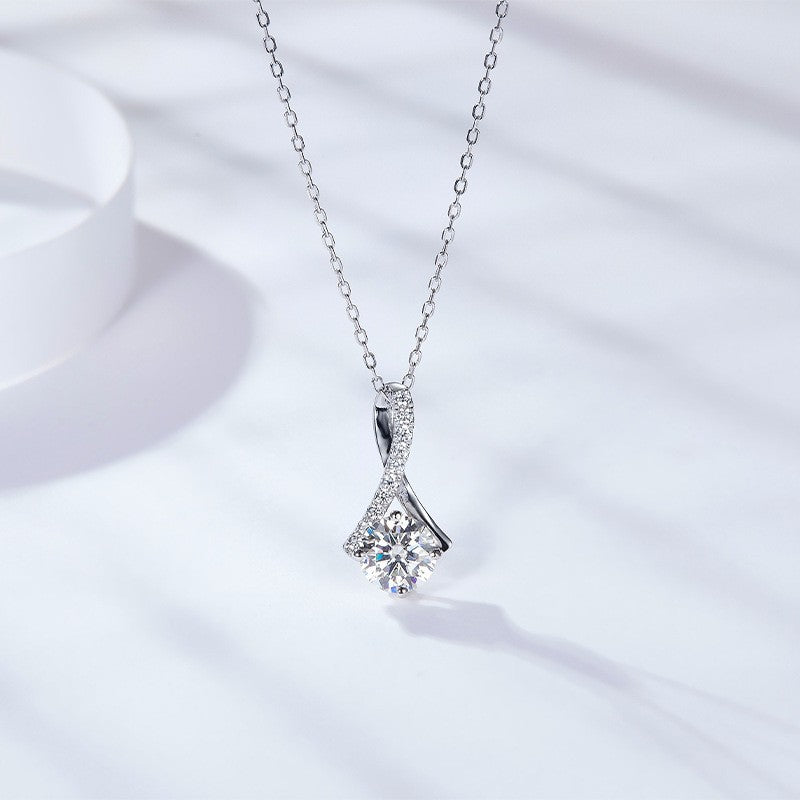 Planderful Winter Classic Moissanite Necklace For Women Four Claw Round Sparkling Pendant Sterling Silver S925