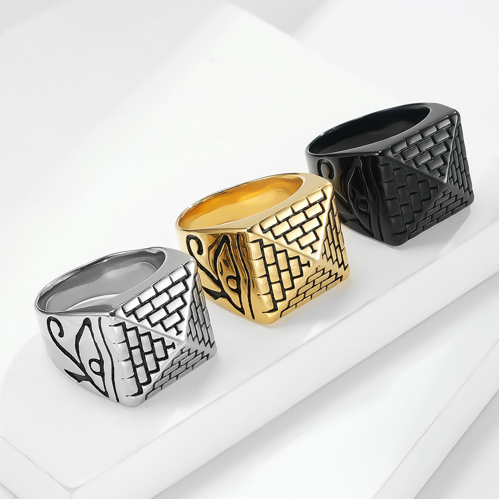Planderful Eye Of Horus Egyptian Pyramid Ring For Men Stainless Steel Everyday Genie Jewelry