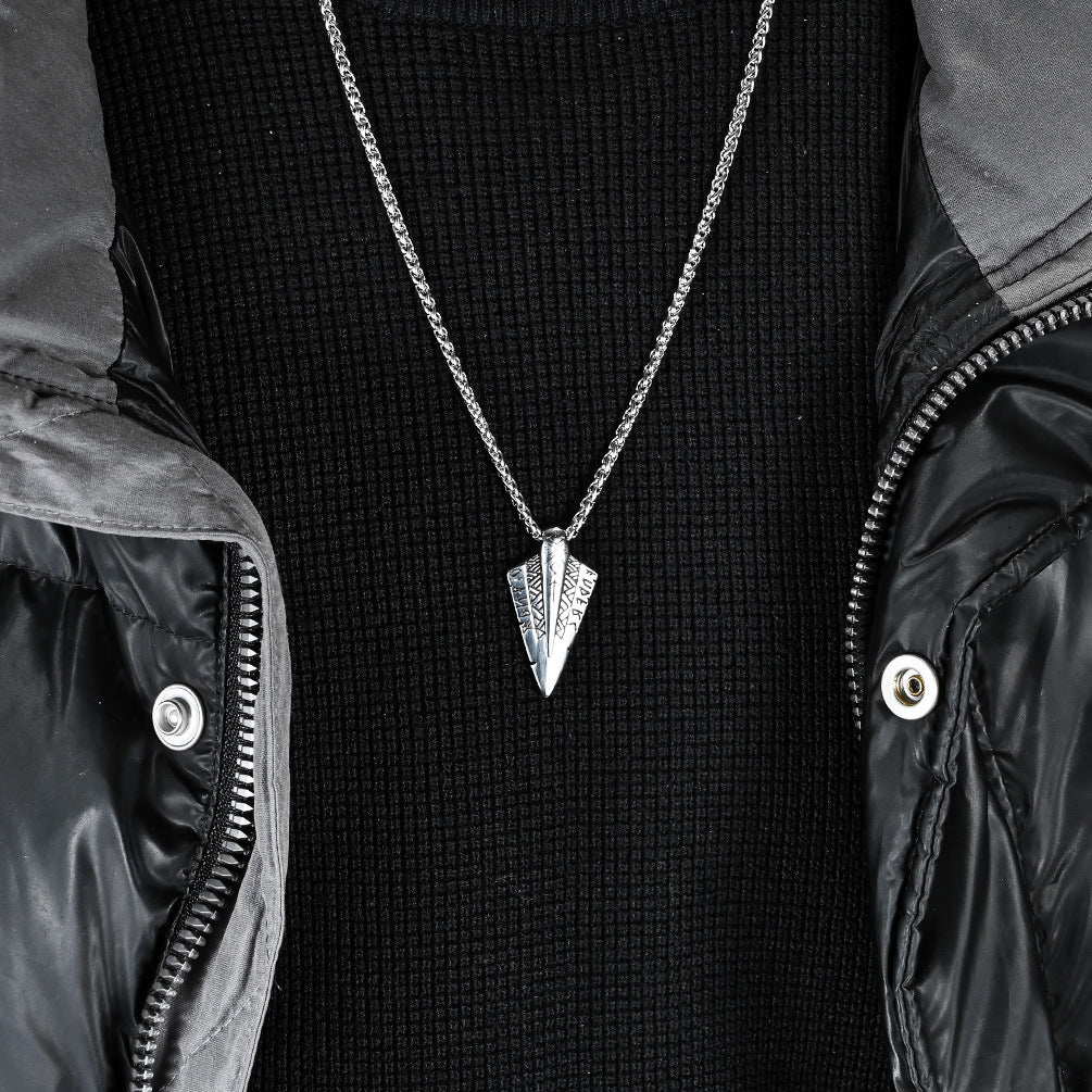 Planderful Hip Hop Trend Stainless Steel Viking Text Double Sided Necklace For Men With Arrow Symbol