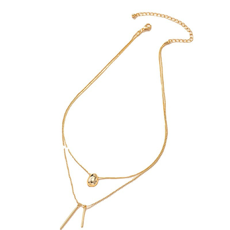 Water Droplet Pendant Necklace with Double Layers - Korean Style Collarbone Chain for Women