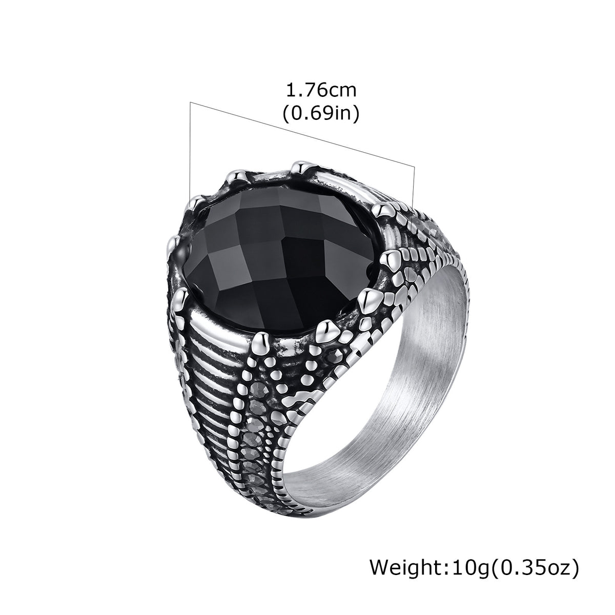 Stainless Steel Geometric Ring Inlaid With Round Cut Black Glass Black Agate – Men's Cool