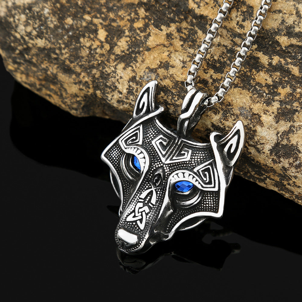 Foreign Trade Explosion Eye Stainless Steel Necklace Celtic Viking Wolf Head Pendant Jewelry for Men