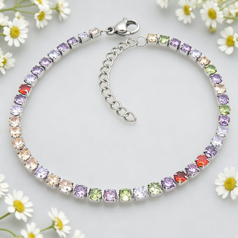 Style Color Square Zircon Stainless Steel Bracelet Exquisite Zircon Commuting Women's