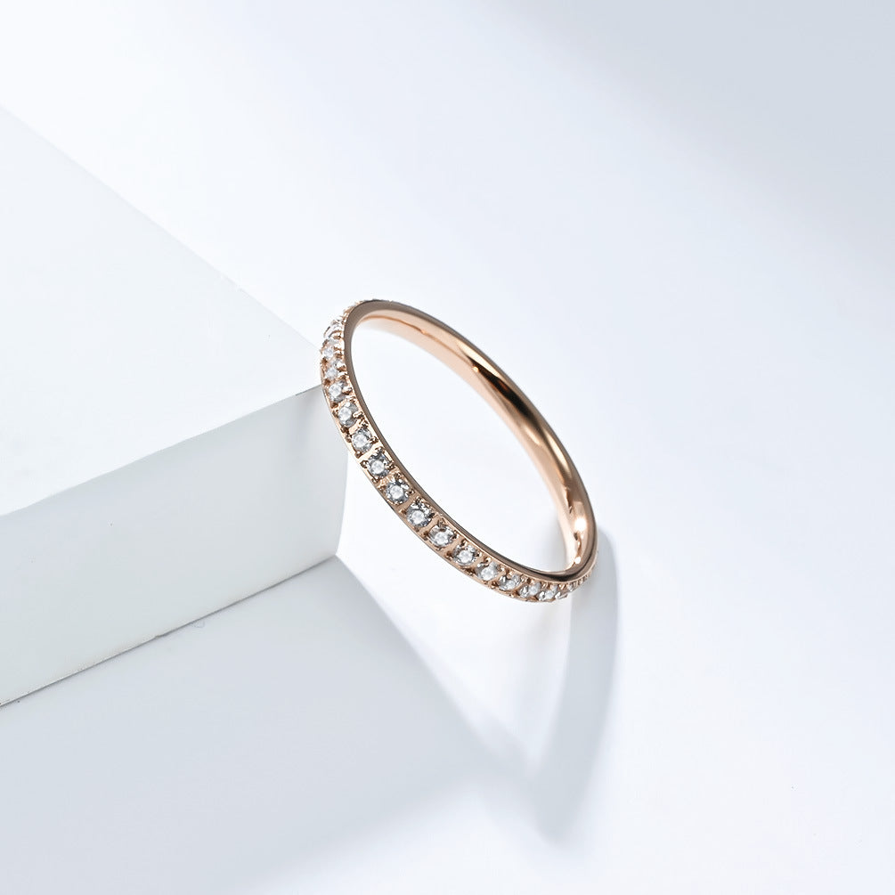 Planderful Zircon Ring Inlaid 2mm Stainless Steel For Women Index Finger Fashion Jewelry