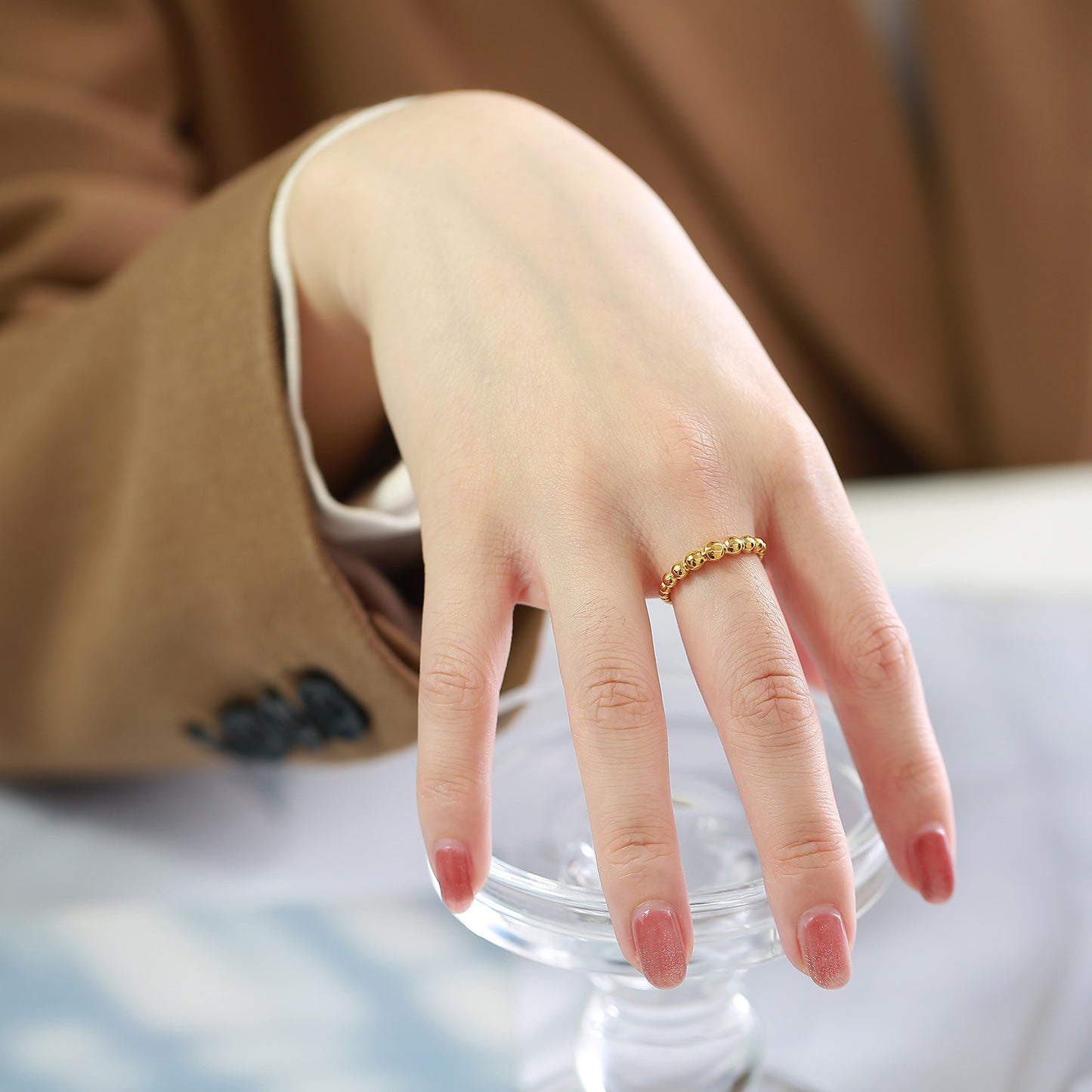Rings Stainless Steel Round Beads Ring Gold Ladies Jewelry
