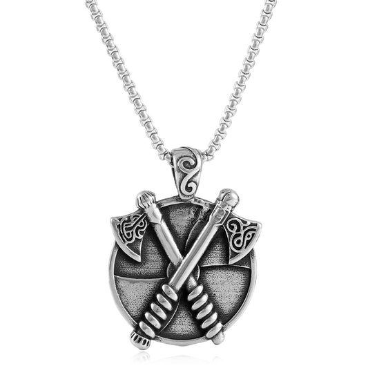 European And American Titanium Steel Double Axe Pendant