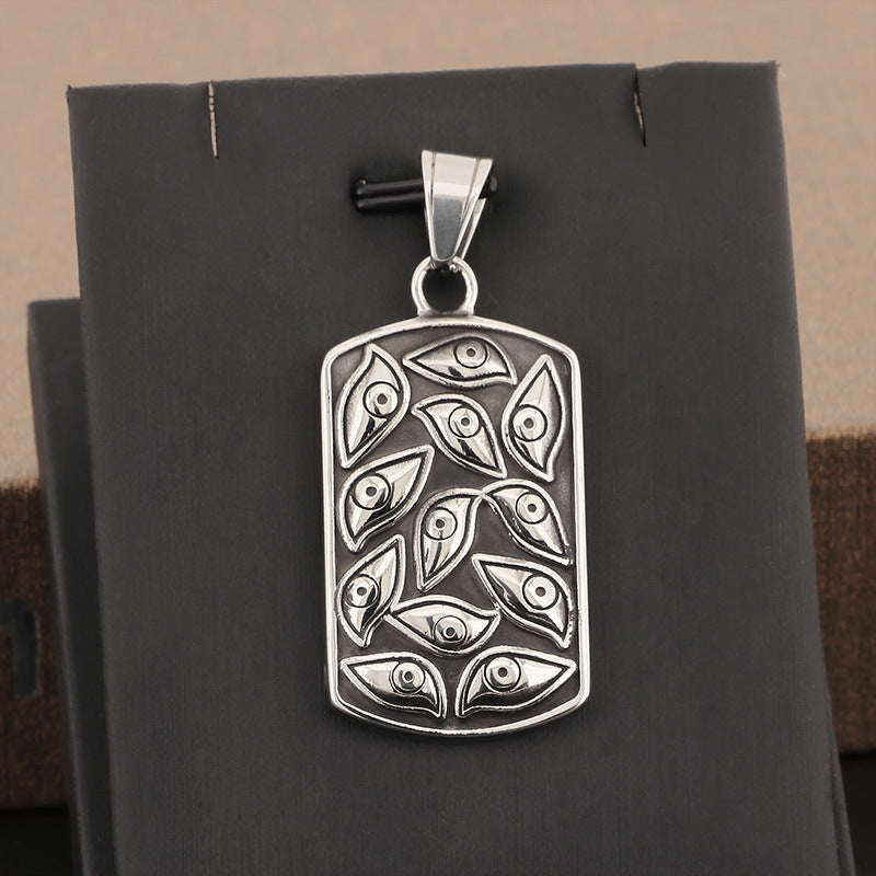 Vintage Devil's Eye Square Pendant, Bold Punk-Inspired Stainless Steel Accessory for Men