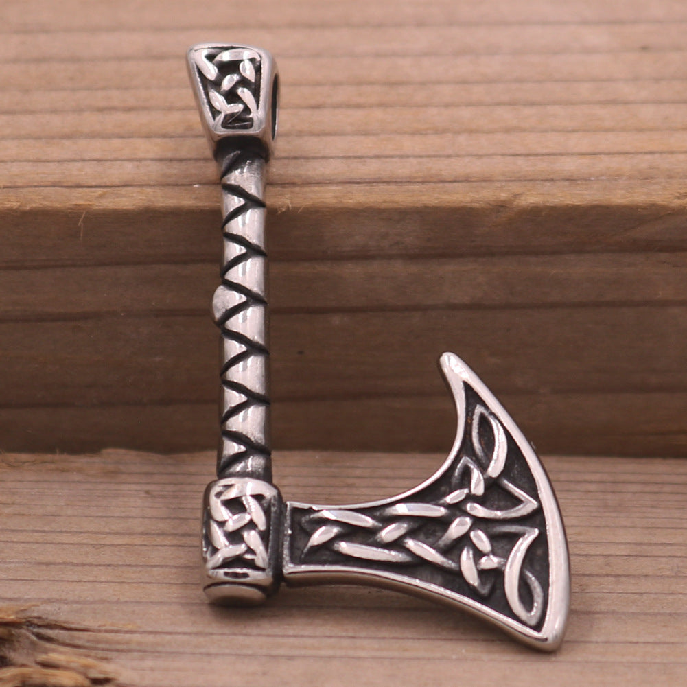 Norse Legacy Stainless Steel Viking Odin Axe Necklace for Men