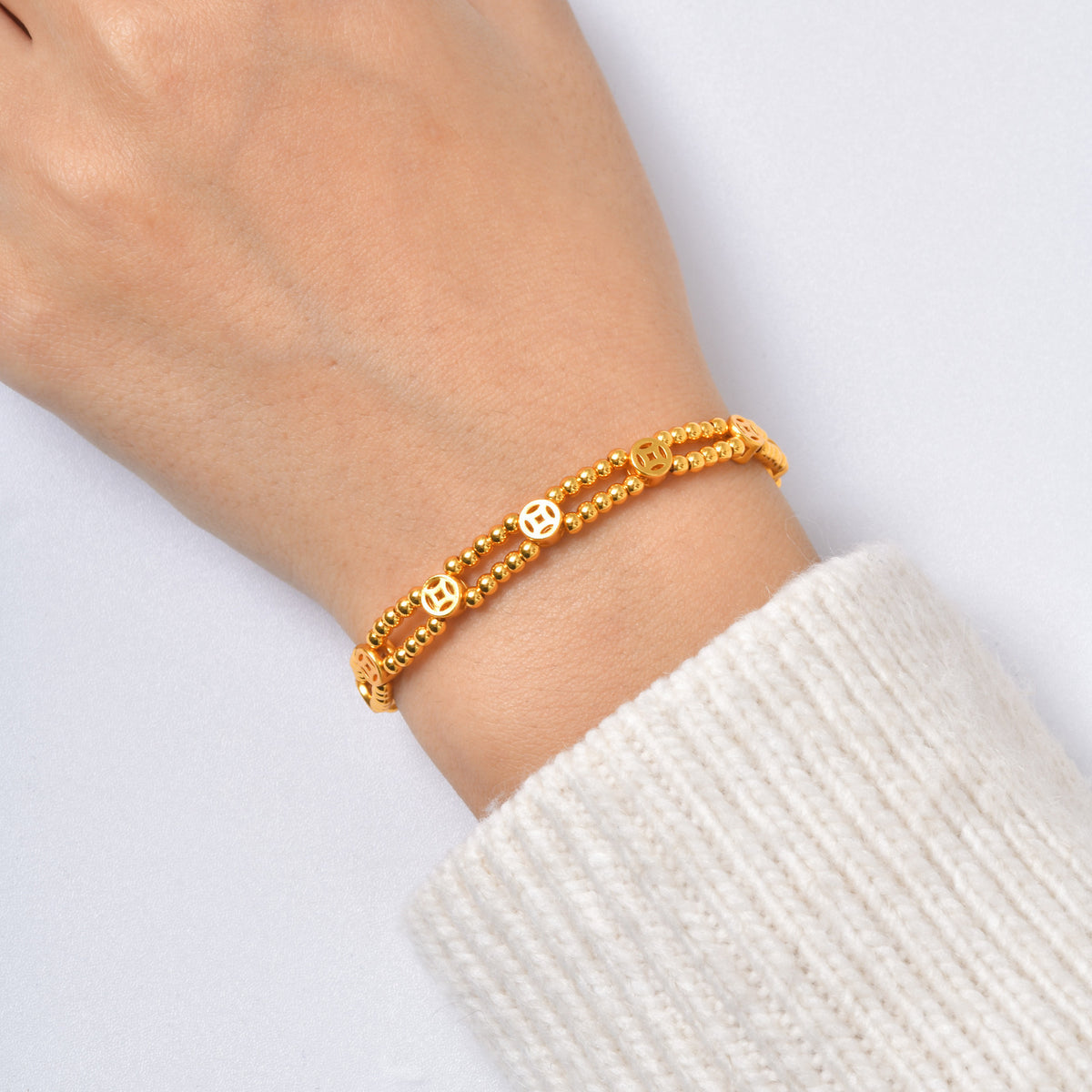 Copper Double-Row Copper Coin Transfer Bead Bracelet – Women's Lucky