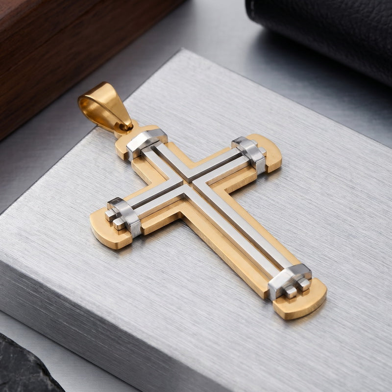 Hip-Hop Style Retro Rock Double-Layer Rivet Splicing Cross Titanium Steel Pendant Men's Color Necklace