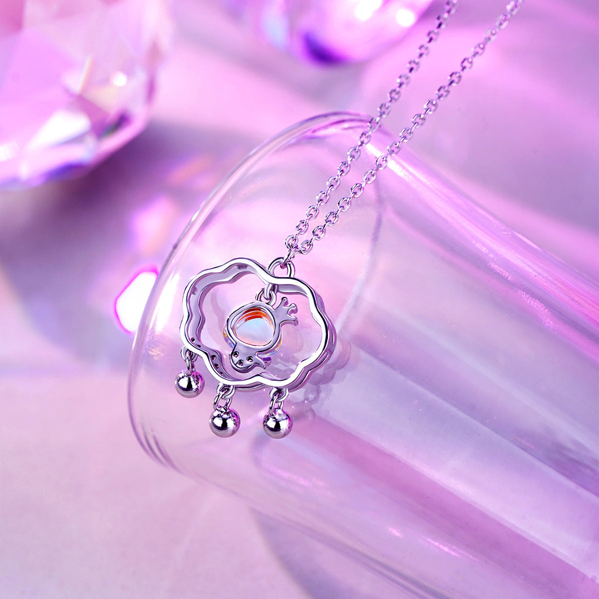 S925 Sterling Silver Moonstone Ruyi Lock Necklace