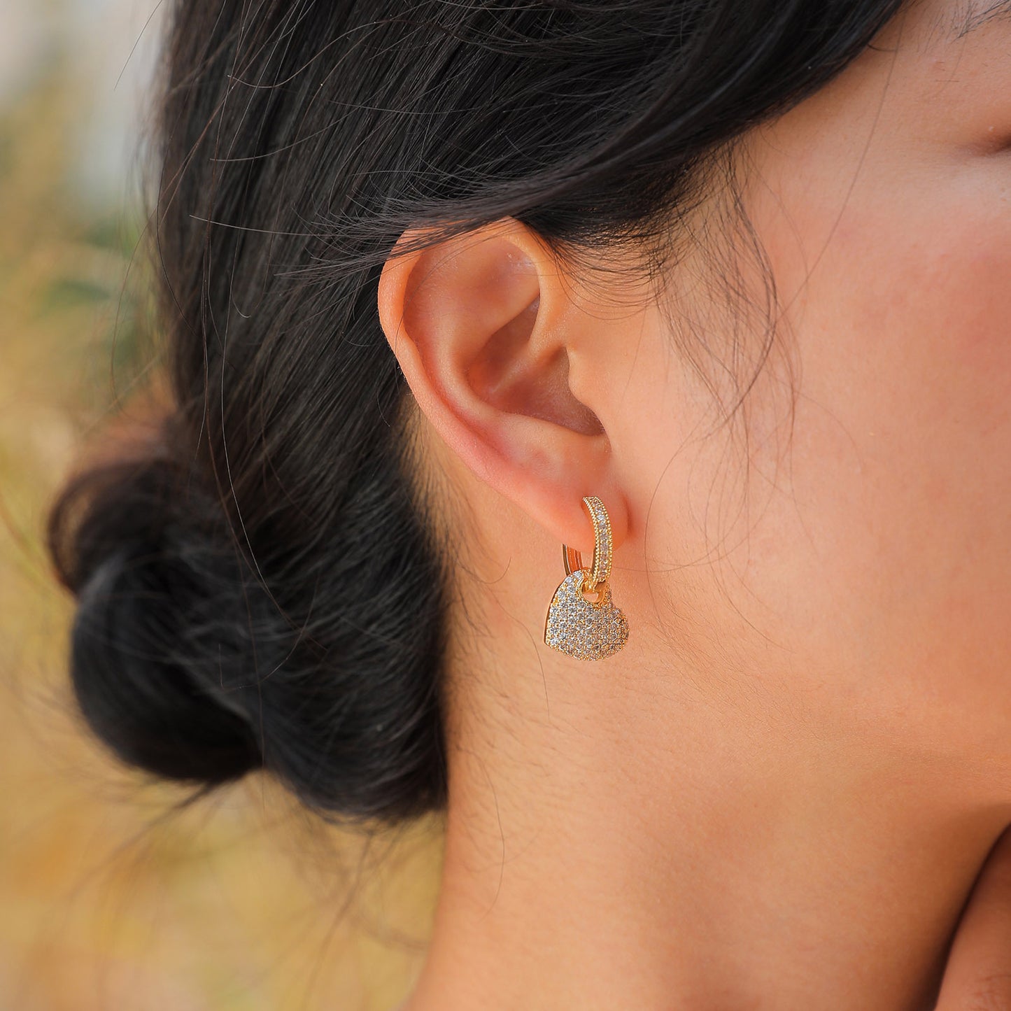 Earrings Full of Zircon Heart Earrings Gold Women's Fashion